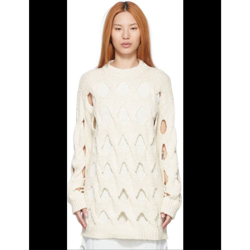 Rus Organic Cotton Cream White Amu Cut Out Knit Sweater M
